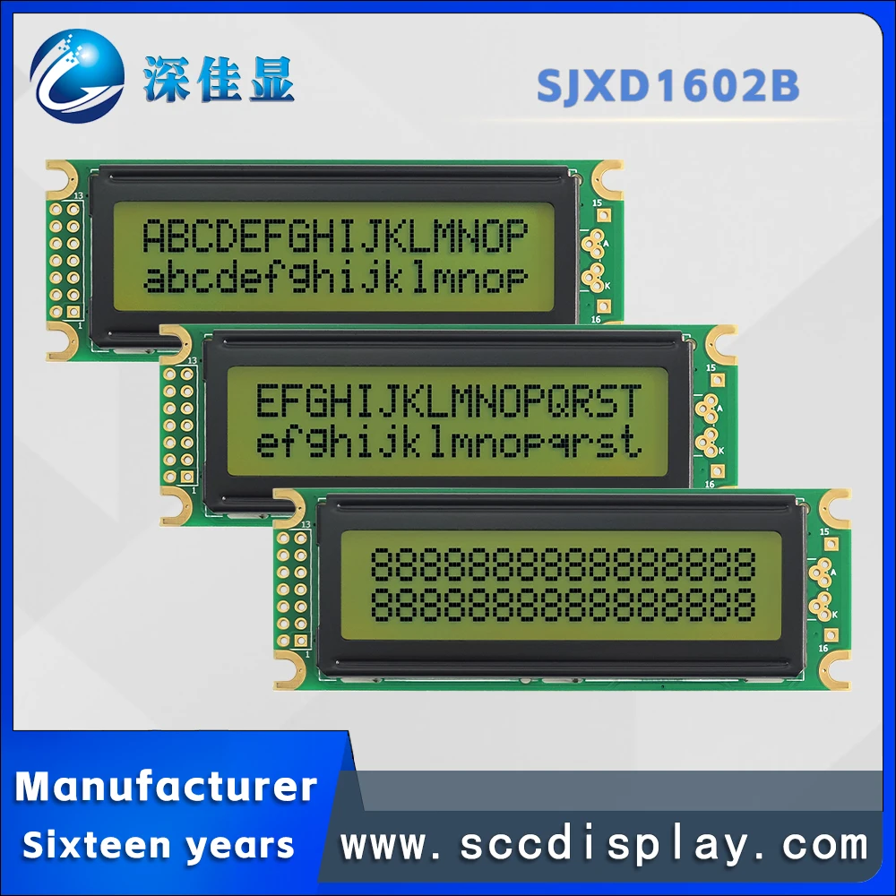 

Промышленное управление LCD1602 ЖК-экран SJXD1602B Модуль дисплея LCM STN 16X2 линейный символьный тип желто-зеленый экран