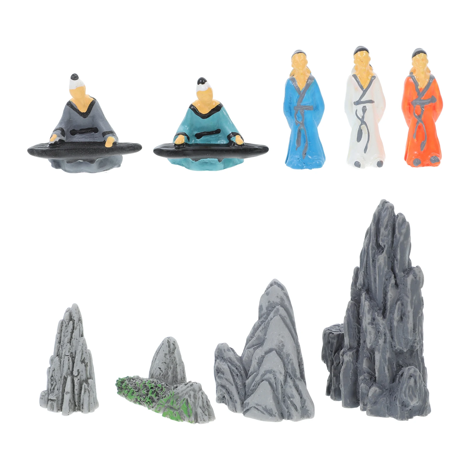 

9pcs Miniature Bonsai Decor Realistic Resin Figures Ancient Poets Musicians Garden Statue Miniatures Easy Match Durable