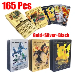 Pokémon Gold Foil Card, VSTAR, VMAX, EX, GX Cards, Inglês, Francês, Alemão, Espanhol, Charizard, Pikachu, Arceus Color, 165pcs 6 principais vendas cartas pokemon de ouro - №3
