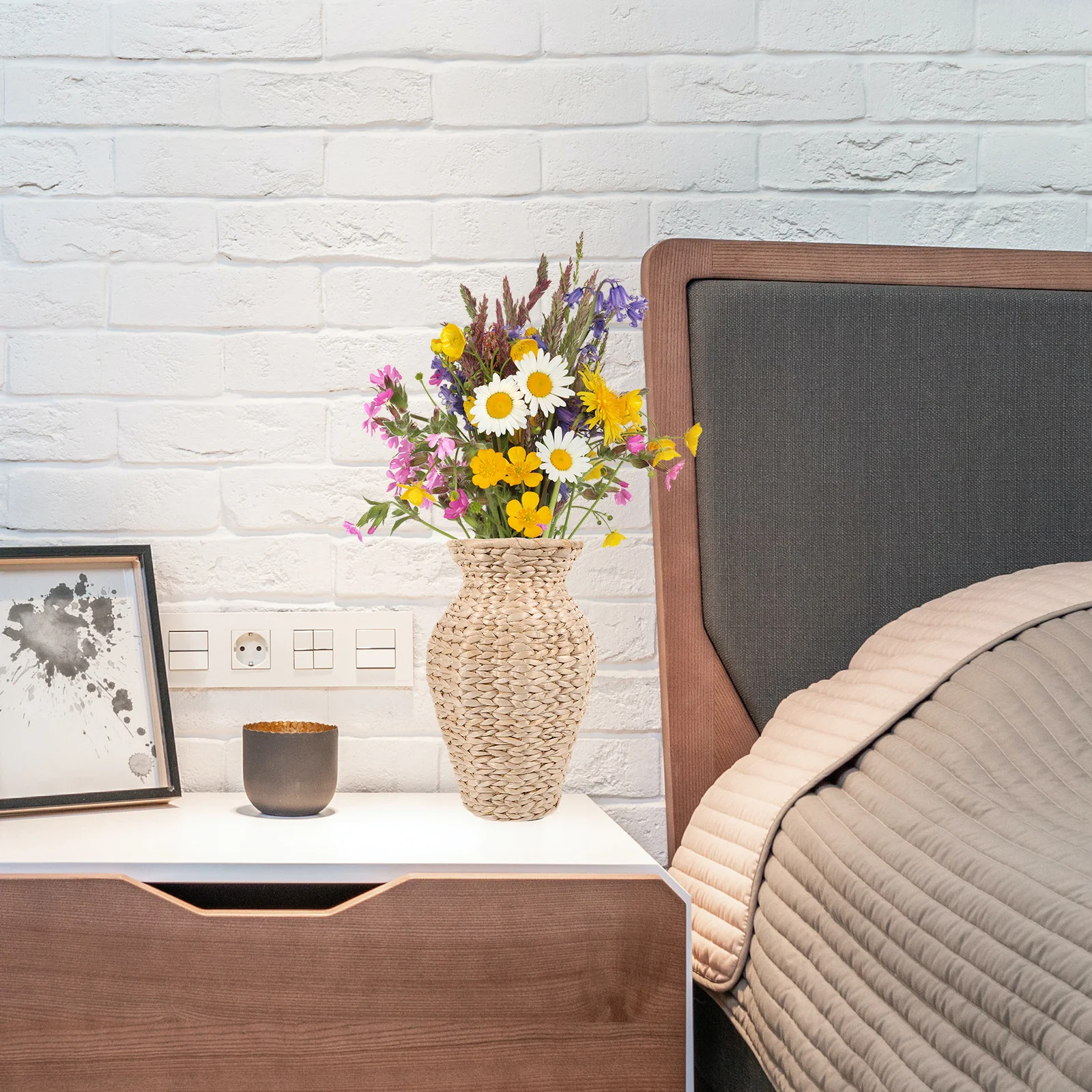 

Grass Woven Vase Natural Seagrass Flower Holder For Artificial Dried Flowers Home Decor Living Room Bedroom Garden Table