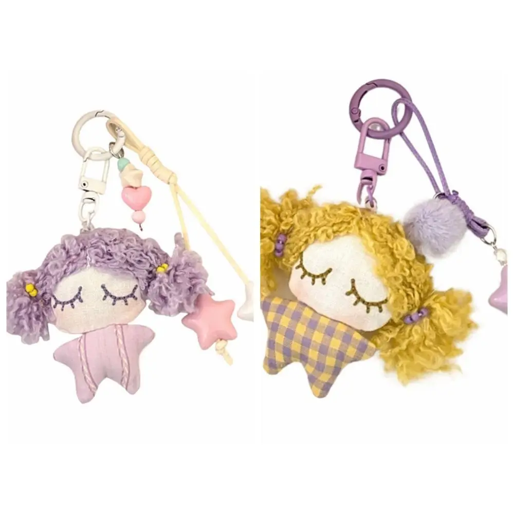 Uroczy breloczek do kluczy z małą dziewczynką w kształcie gwiazdy, pluszowa kulka, zawieszka do torby, wypchany miękki brelok do kluczy samochodowych, małe prezenty.