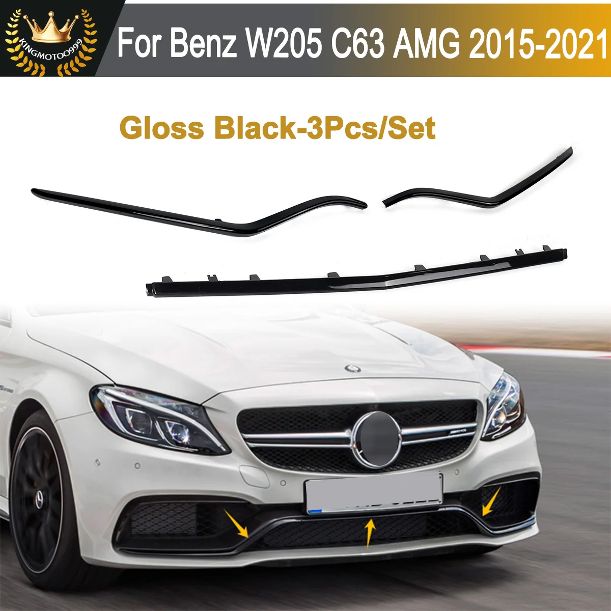

For Mercedes benz C Class W205 C63 C63S C450 Amg Front Bumper Center Left Right Molding Set 2015-2021 Impact Center Molding Trim