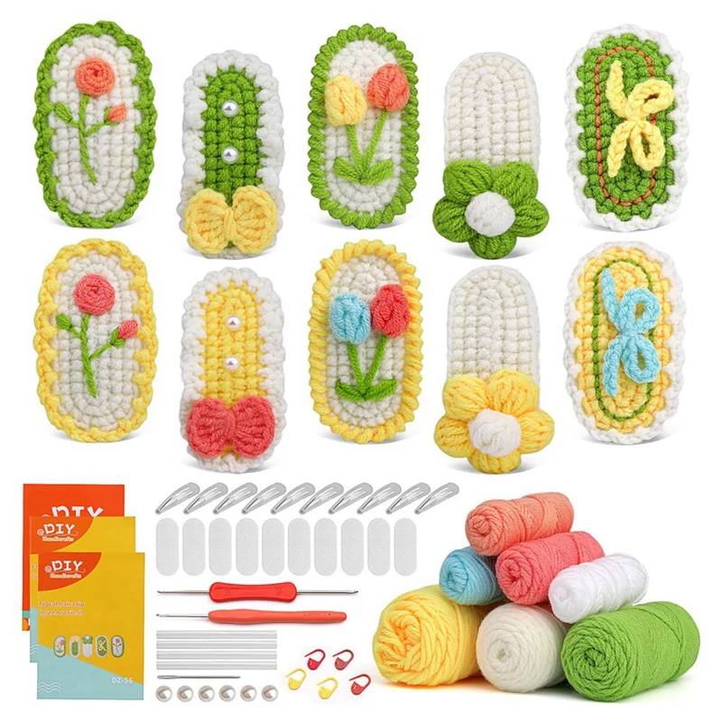 

A83X-10PCS Hairpins Crochet Kits For Beginners,Easy-To-Learn Hair Clips Knitting Kit With Step-By-Step Video Tutorials,2 Durable