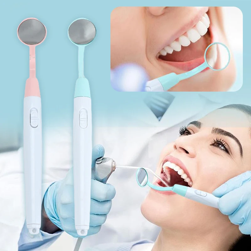 Dental Mirror With Led Light Inspect Instrument Checking Mirror Dentist Oral Super Bright Anti-Fog Mouth Mirror Ear Pick