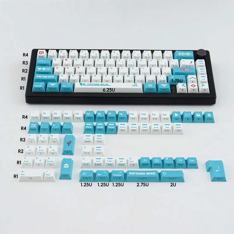 Imagem -06 - Miku Lado Transparente 130 Chave Teclado Mecânico Keycap Pbt Sublimação Térmica Azul Original Fábrica Adaptação de Altura 61 87