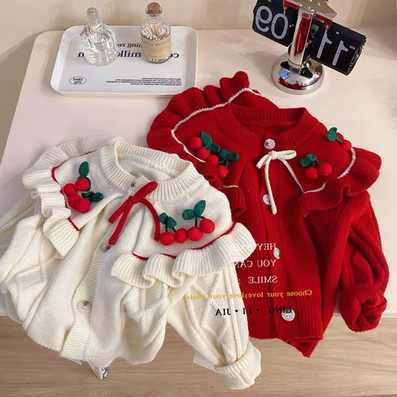 

Girls' cardigan sweater jacket Spring and Autumn new style children's western-style knitted top