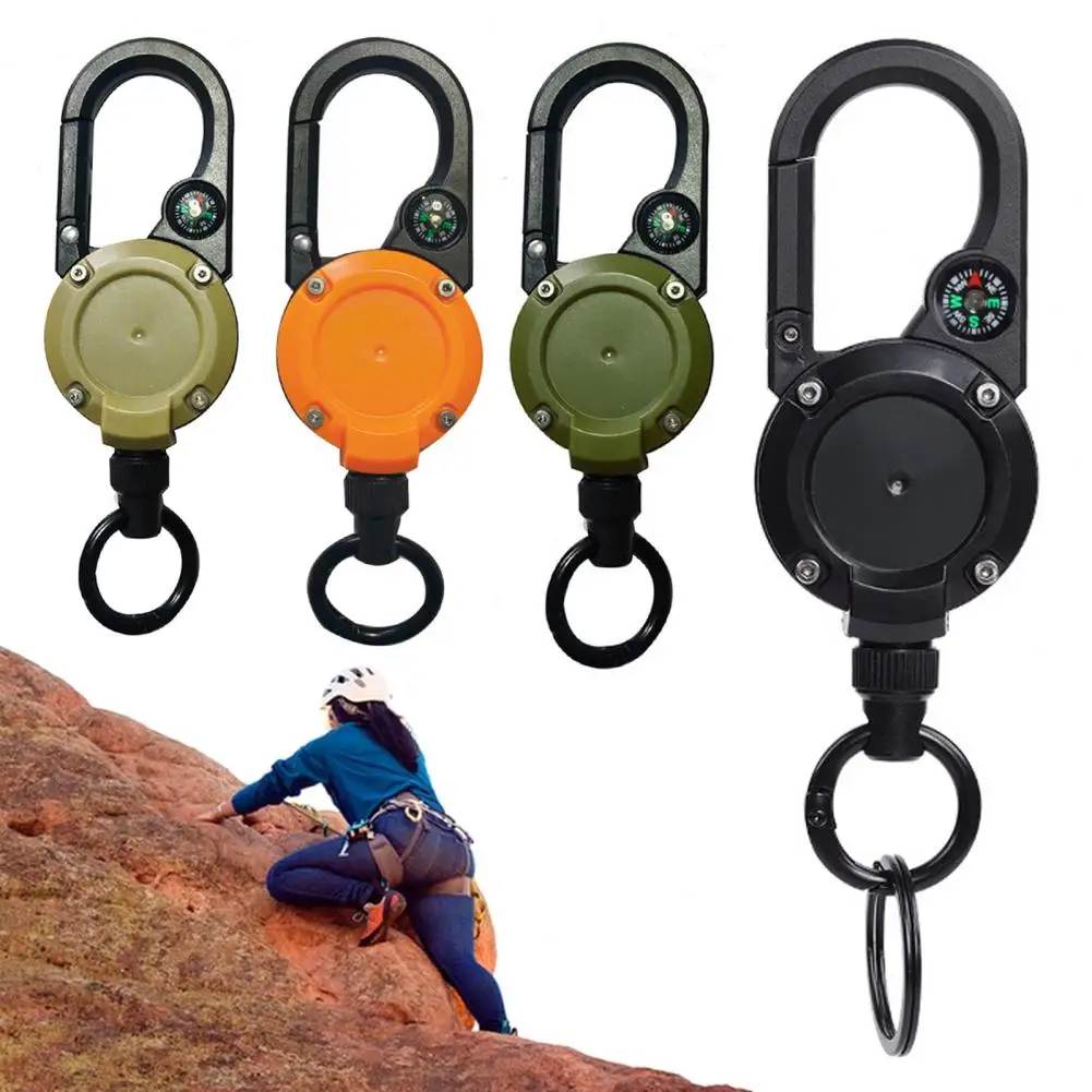 Retractable Keychain With Compass Steel Wire Carabiner Badge Reel Holder Clip Key Ring Camping Climbing Anti-lost Buckle 열쇠고리