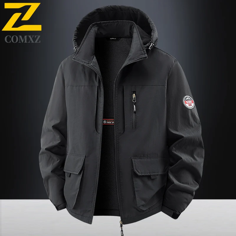 

Мужская куртка 2024, осень-зима, новая коллекция, бархатная утолщенная теплая рабочая куртка с несколькими карманами, уличная куртка для кемпинга и путешествий