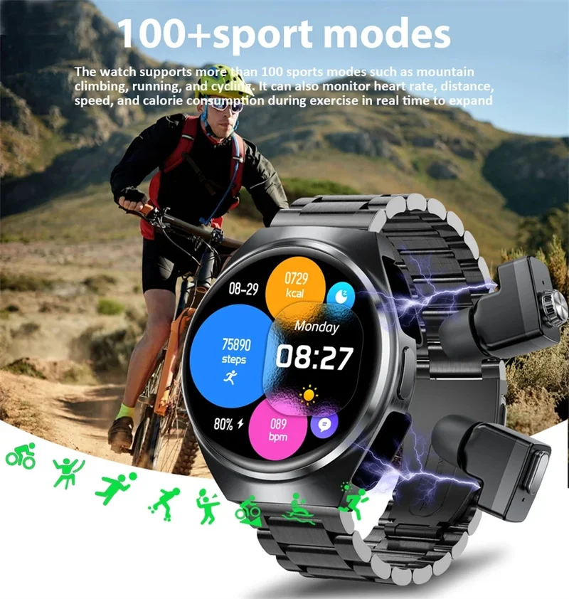 2024 New Smart Watch TWS Headset Two In One Wireless Bluetooth Dual Earbuds Call Health Monitor Sport Tracker NFC Smartwatch man