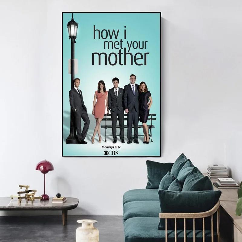 كيف قابلت والدتك ملصق جدار لغرفة المعيشة ملصق فني الديكور نسيج الساتان الألوان الزاهية لا الإطار موردن طباعة الجدار