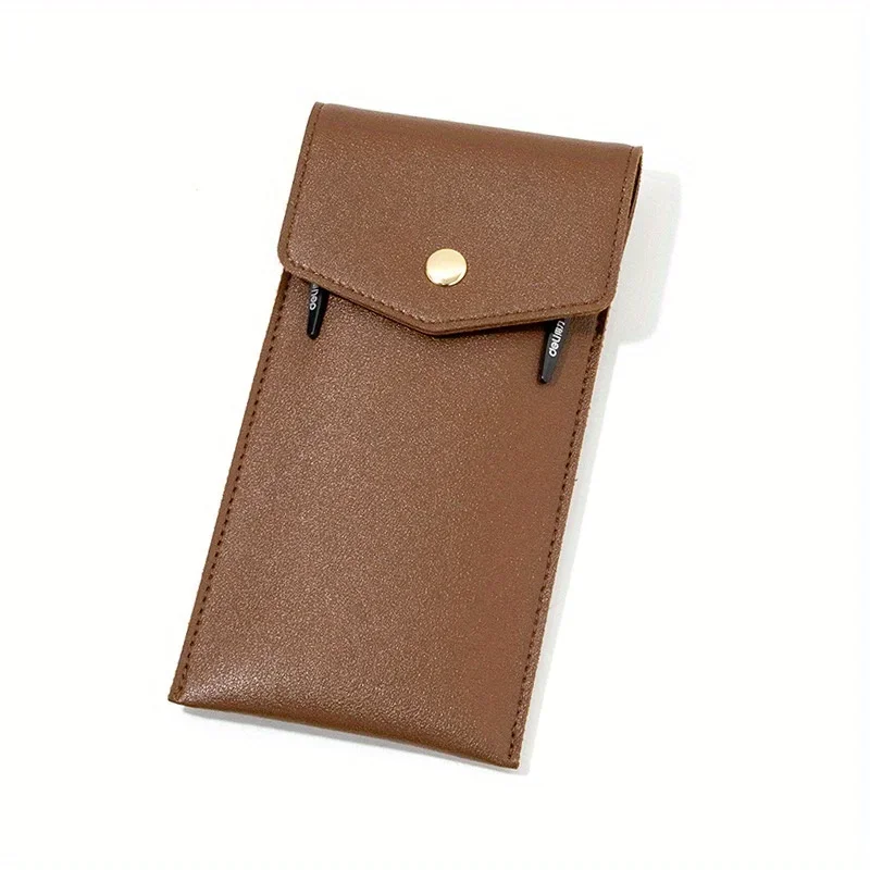 Estojo de Couro PU para Lápis, Bolsa de Armazenamento Portátil para Óculos de Estudante, Bolsa de Papelaria de Grande Capacidade para Escritório e Negócios, Estojo para Canetas