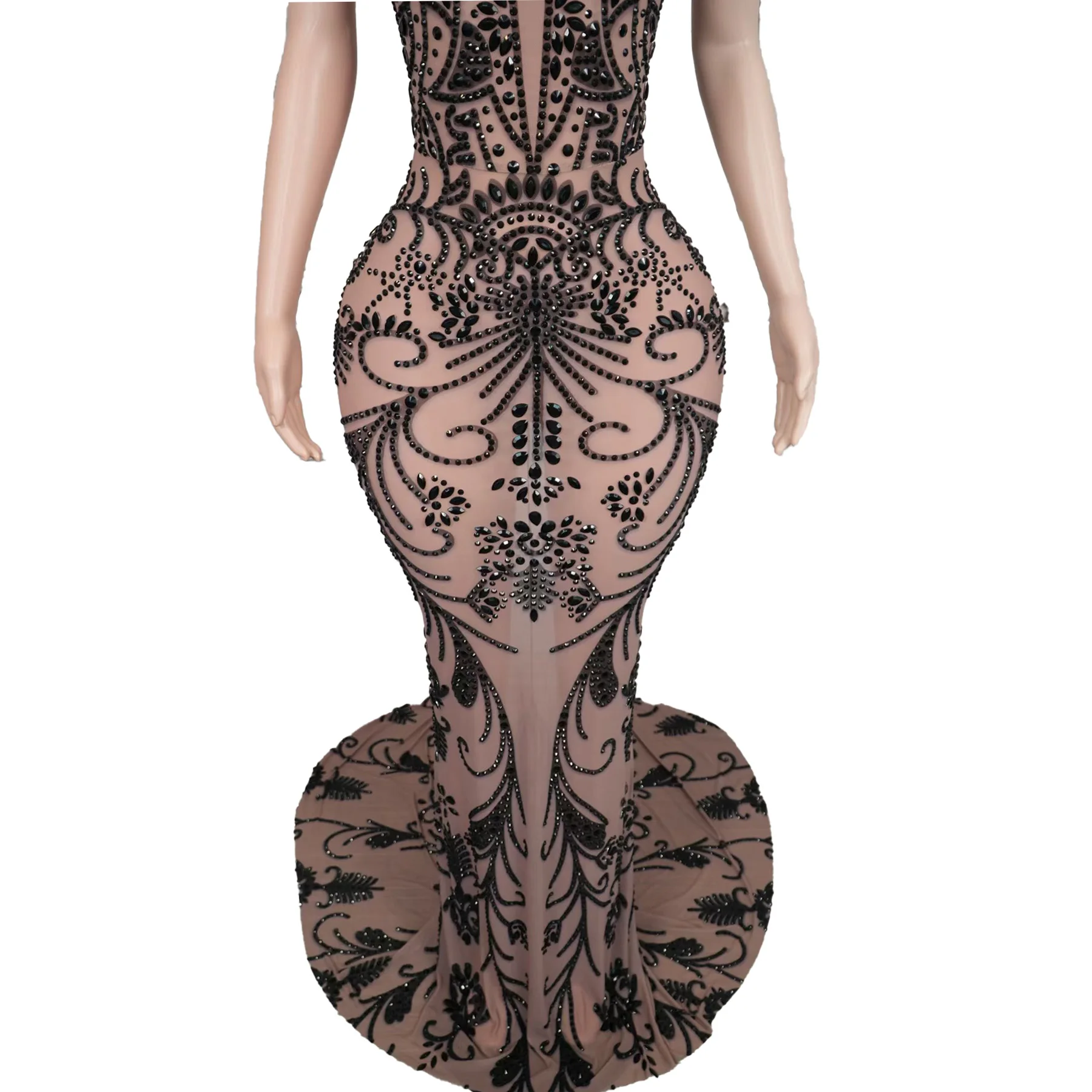 فستان سهرة نسائي أنيق من Yadan أسود من حجر الراين الشفاف الشبكي غير المنتظم فستان المشاهير على السجادة الحمراء لحفلات العشاء