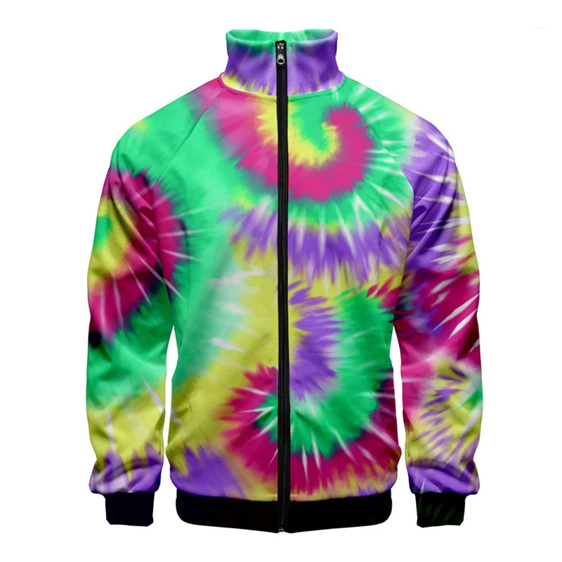 New Tie-dye 3D Digital Print Stand Collar Zipper Jacket Men/Women Long Sleeve Jackets Streetwear Comfy Clothes Male Cheap Coats