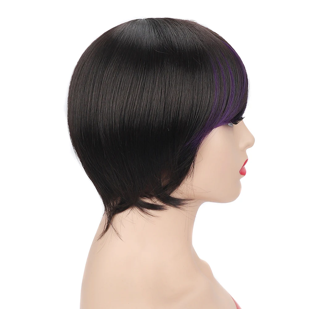 

Women's Short Pixie Bob Wigs with Bangs Synthetic Hair Natural Looking Fashion Black Ombre Multi Color for Daily Party Cosplay