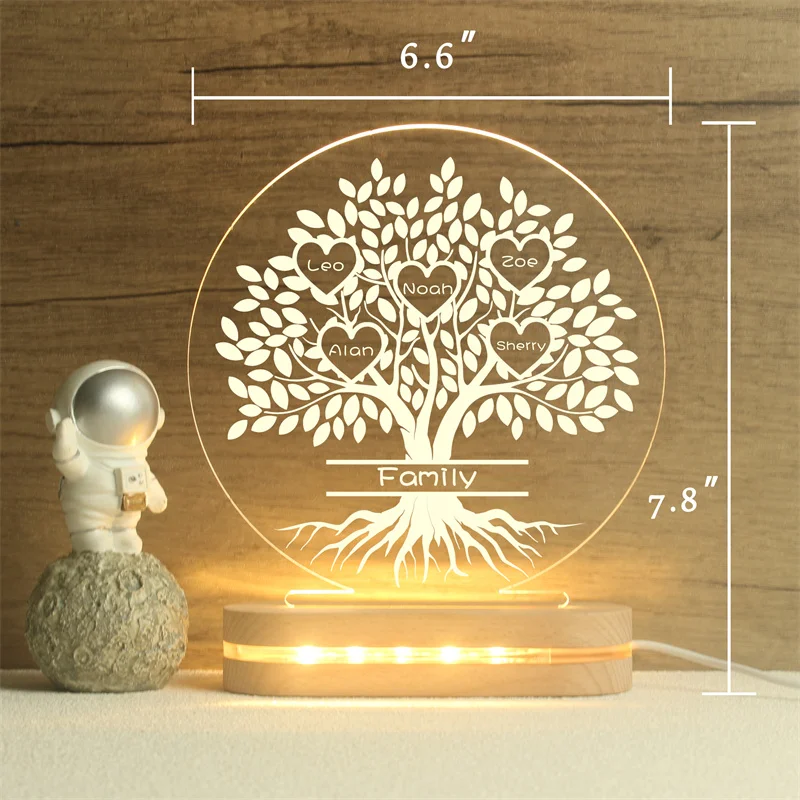 Family Tree Names LED Lamp, Birthday Gift For Parents, Best Gift For Family，For Grandparents Families