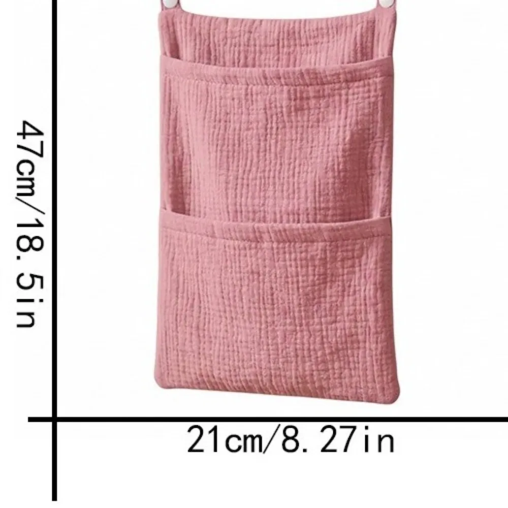 Pure Cotton Baby Crib Hanging Bag Multifunctional Large Capacity Stroller Storage Bag Solid Color 2 Pockets Diapers Organizer