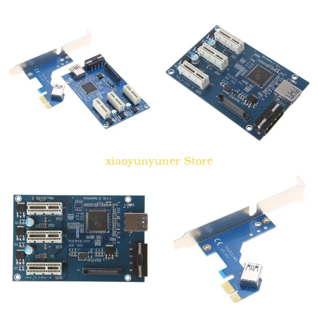 P9JB GPU Riser Adapter with USB 3.0 Cable,PCI-e Express 1X to 3 Port 1X Switch Multiplier HUB Riser Card for Ethereum Mining