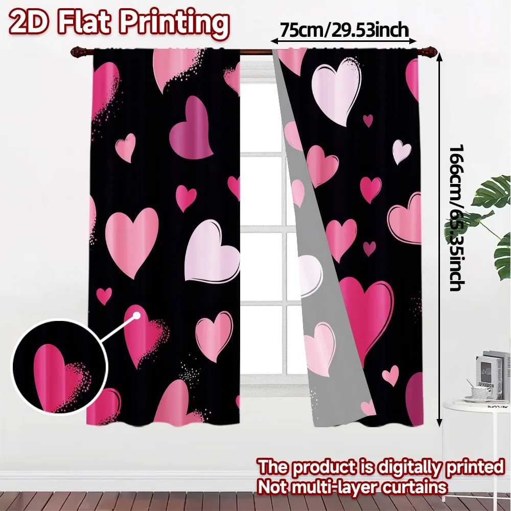 2D Flat Printing,JIT 2pcs, Curtains (Without Rod) Heartburst Drapes Modern Print Curtains Versatile Polyester Fabric Curtains