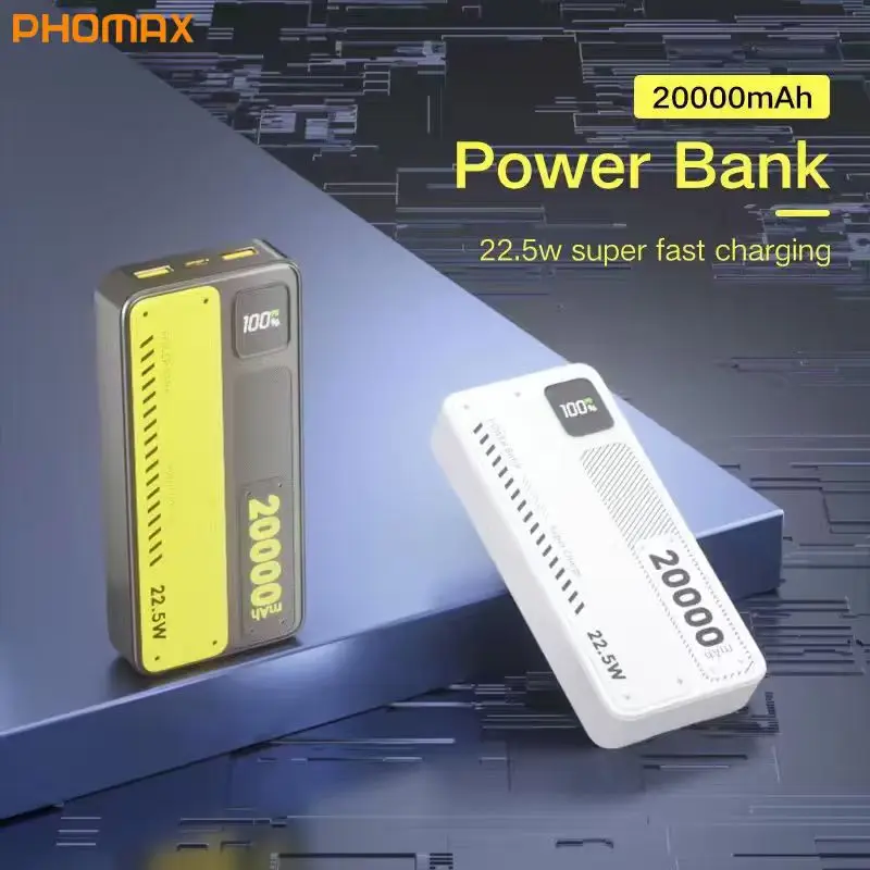 

PHOMAX New Portable Power Bank with Fast Charging 20000mAh Large Capacity PD22.5W Micro USB Input Interface LED Display