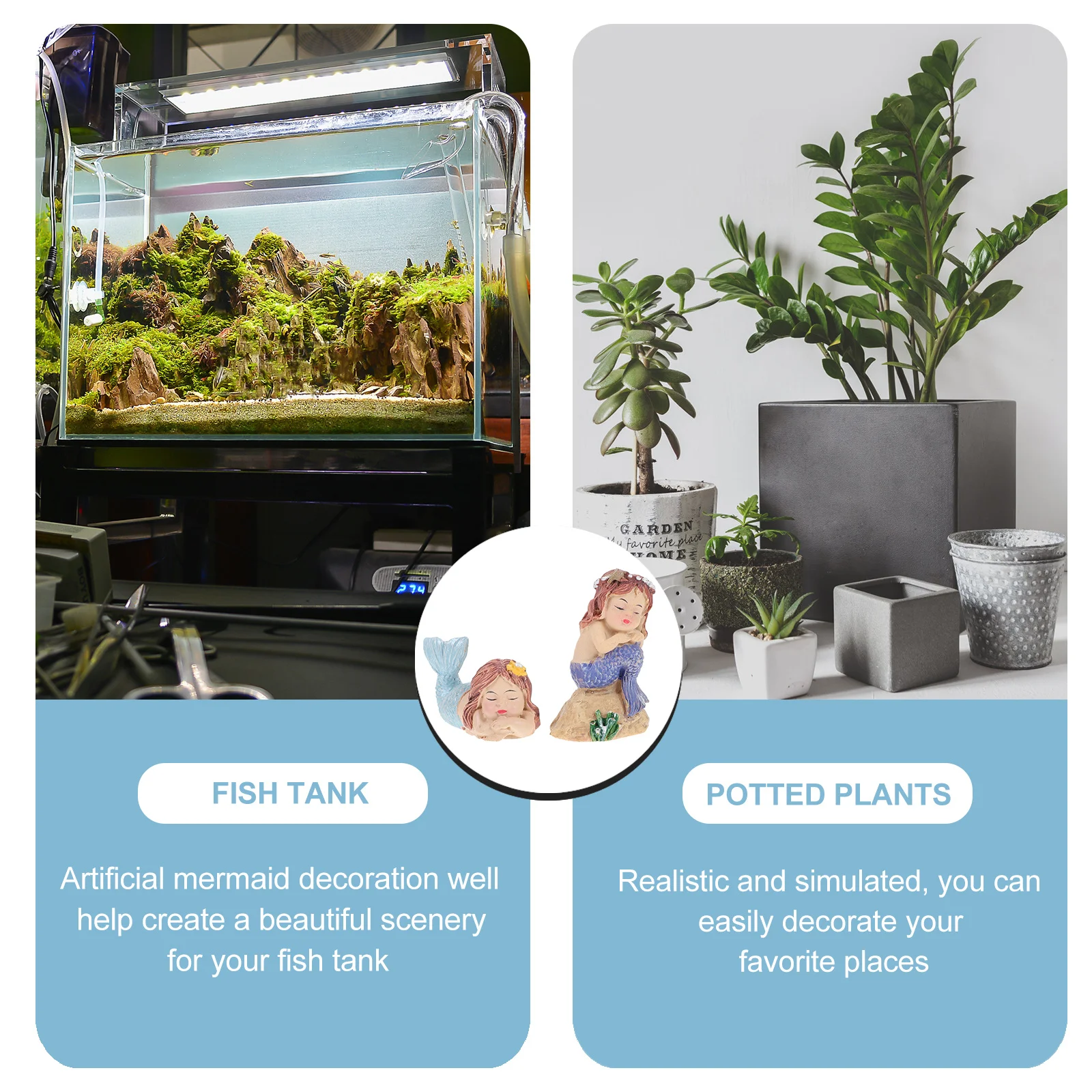 

2Pcs Mermaid Decor Resin Crafts Safe Non- Tank Ornament Tabletop Decoration Mermaid Statue Tabletop Ornament