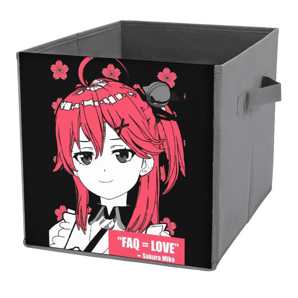 Storage Bins Hololive Sakura Miko FAQ LOVE For G Folding Storage Box Large Capacity Convenient Bathroom Storage Classic Storage