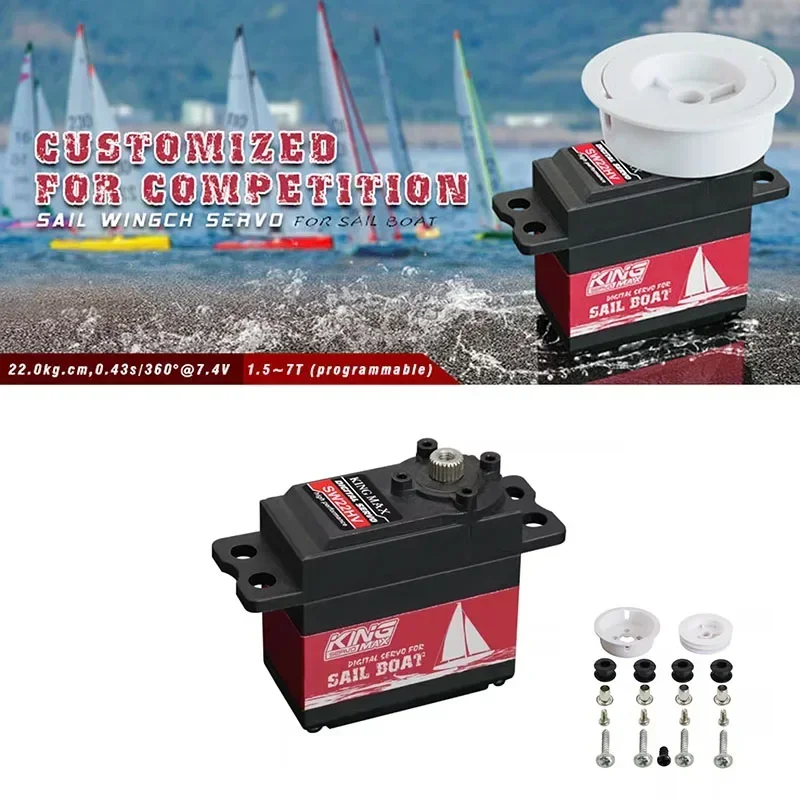 KINGMAX SW22HV 68g 22kg.cm Digital Metal Gears Sail Winch Servo 1.5-7T Programmable Dual Ball Bearings Waterproof For RC Boats