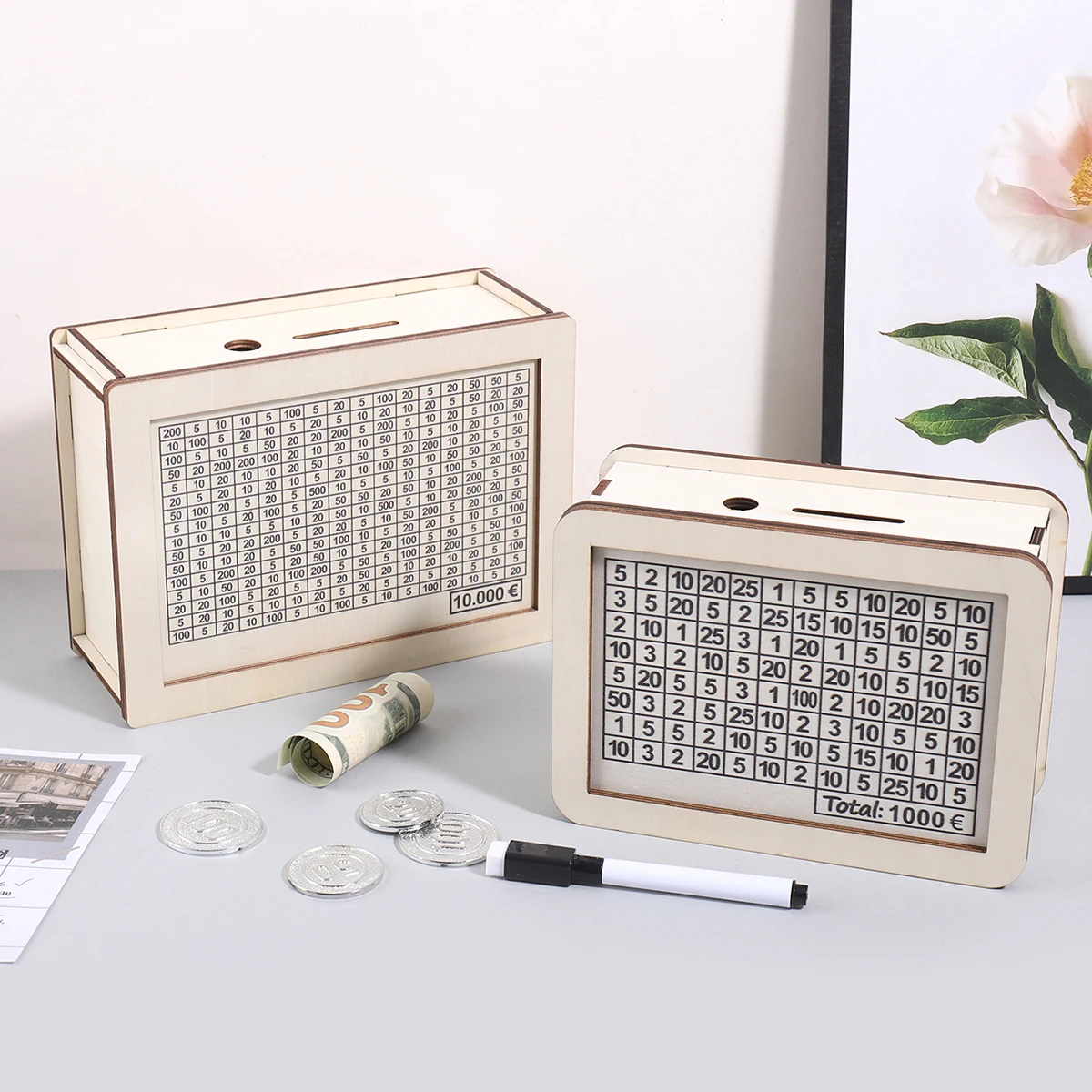 1 قطعة صندوق المال اليورو بلون الخشب الرجعية ، صندوق إيداع النقود المنزلية ، الأزواج لتحدي صندوق تخزين توفير المال ديكورات سطح المكتب