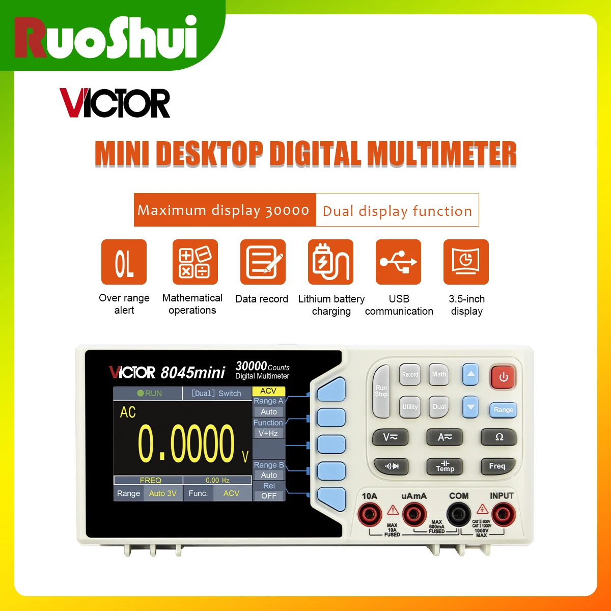 

Мини-мини-настольный цифровой мультиметр VICTOR 8045, максимальное значение дисплея, 3,5-дюймовый TFT-экран 30000, функция двойного дисплея