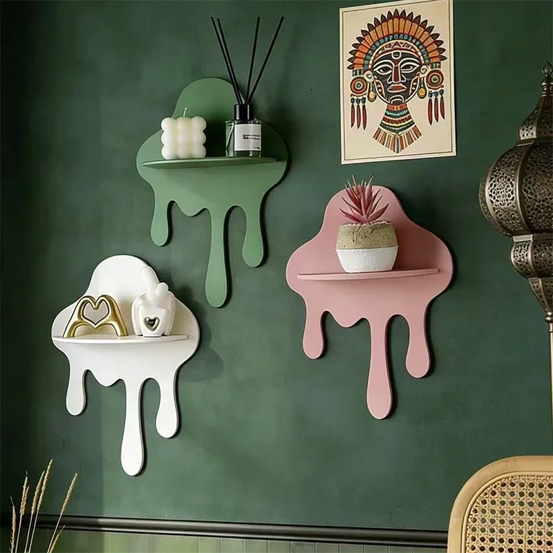 Irregular Cloud Drip Wall Mount Floating Shelf Creative Wall Storage Rack Aesthetic Wall Display Organizer for Home Bedroom