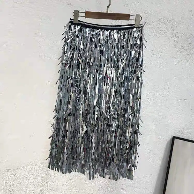 Cool super high fringe sequins pockets hip skirt skirts one pace of heavy colour bead piece cultivate one's morality dress