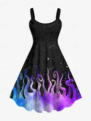 Bir çizgi Backless Tank elbise vestidos vestidos аое е ееессое ееееееее2024 원summer Gothic yaz gotik renkli Ombre ahtapot Glitter Galaxy baskı