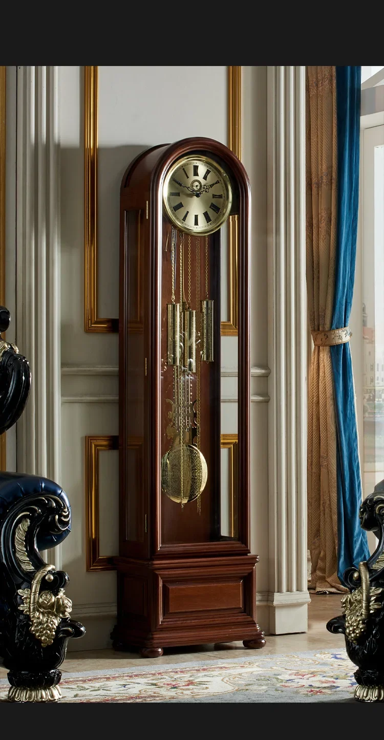 Europejski nowoczesny chiński retro zegar podłogowy do salonu, pionowy mechaniczny zegar amerykański z wahadłem