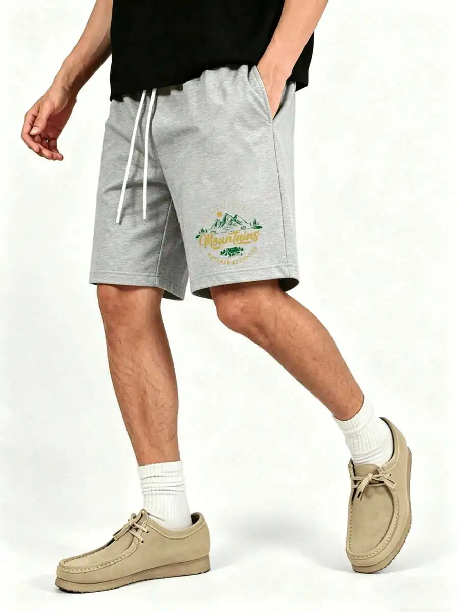 

Mens Mountains Print Drawstring Shorts Loose Casual Breathable Summer Outdoor Shorts