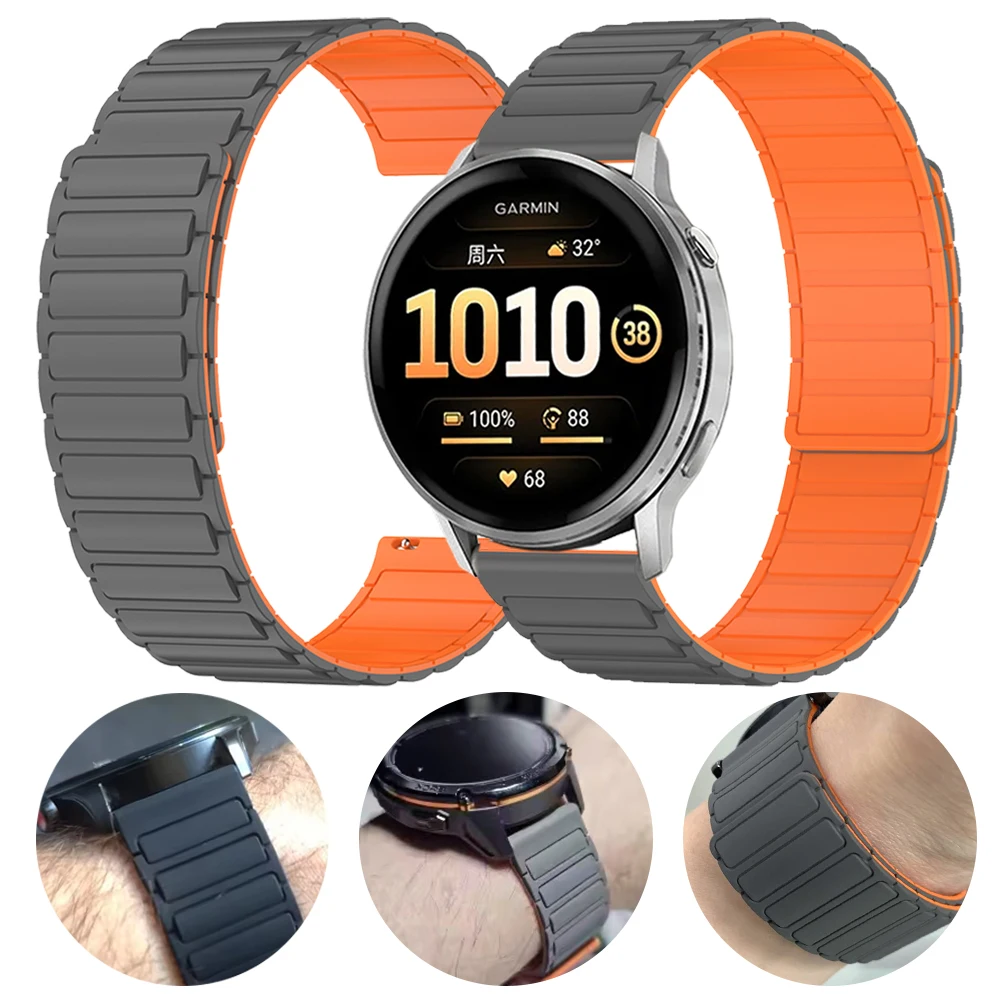 22 مللي متر المغناطيسي سيليكون حلقة حزام ل Garmin Venu 2 3 4 45 مللي متر المعصم الفرقة Forerunner 570 265 255 47 مللي متر Vivoactive 4 سوار رياضي #1
