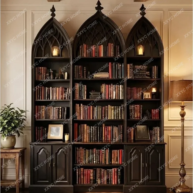 XX retro solid wood bookcase living room premium vaulted spire display cabinet