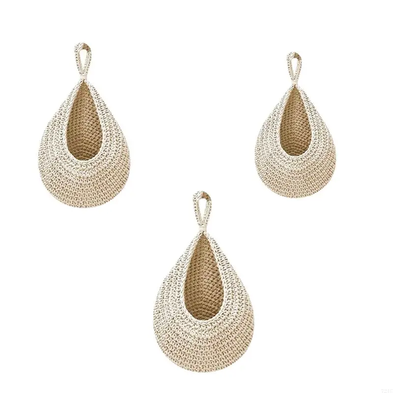 T21C Hand-Woven Cotton Thread Decor Basket Teardrop Hanging Mesh Bag Bird Nest Bag