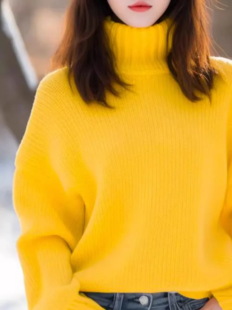 Small sweet long-sleeved sweater women\'s autumn and winter new yellow turtleneck casual fashion cashmere sweater