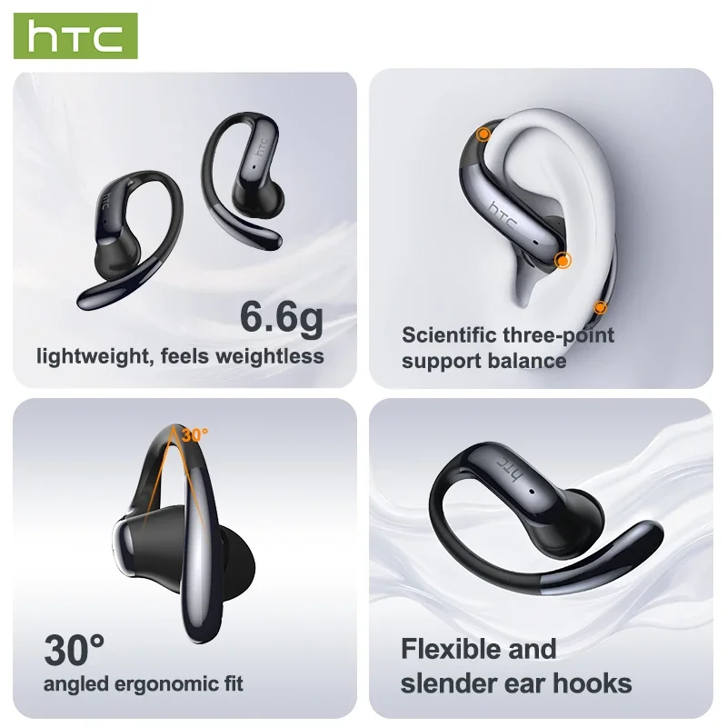 سماعات أذن HTC NE63 بلوتوث V6.0 سماعات أذن رياضية لاسلكية مزودة بخطاف للأذن بتصميم AI سماعات أذن خفيفة للغاية #6