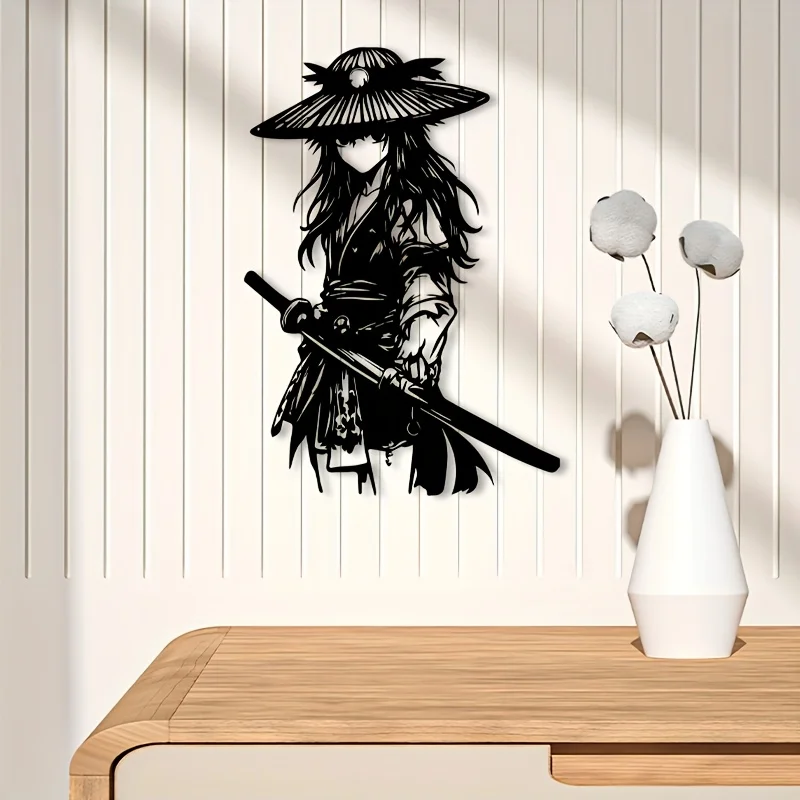 Samurai Sword Metal Wall Art Iron Japanese Warrior Decor Home Office Dojo Hanging Mural Martial Arts Christmas Gift
