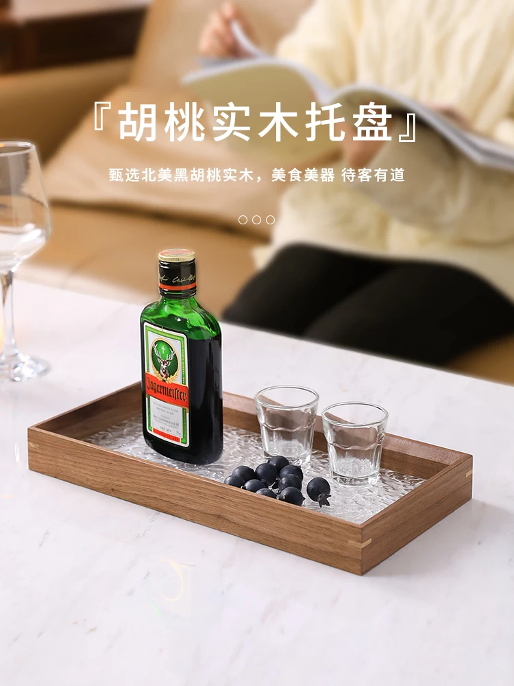 

Japanese walnut solid wood tray, tea tray, rectangular household tea table, wooden fruit cake tray, candy and meal tray storage