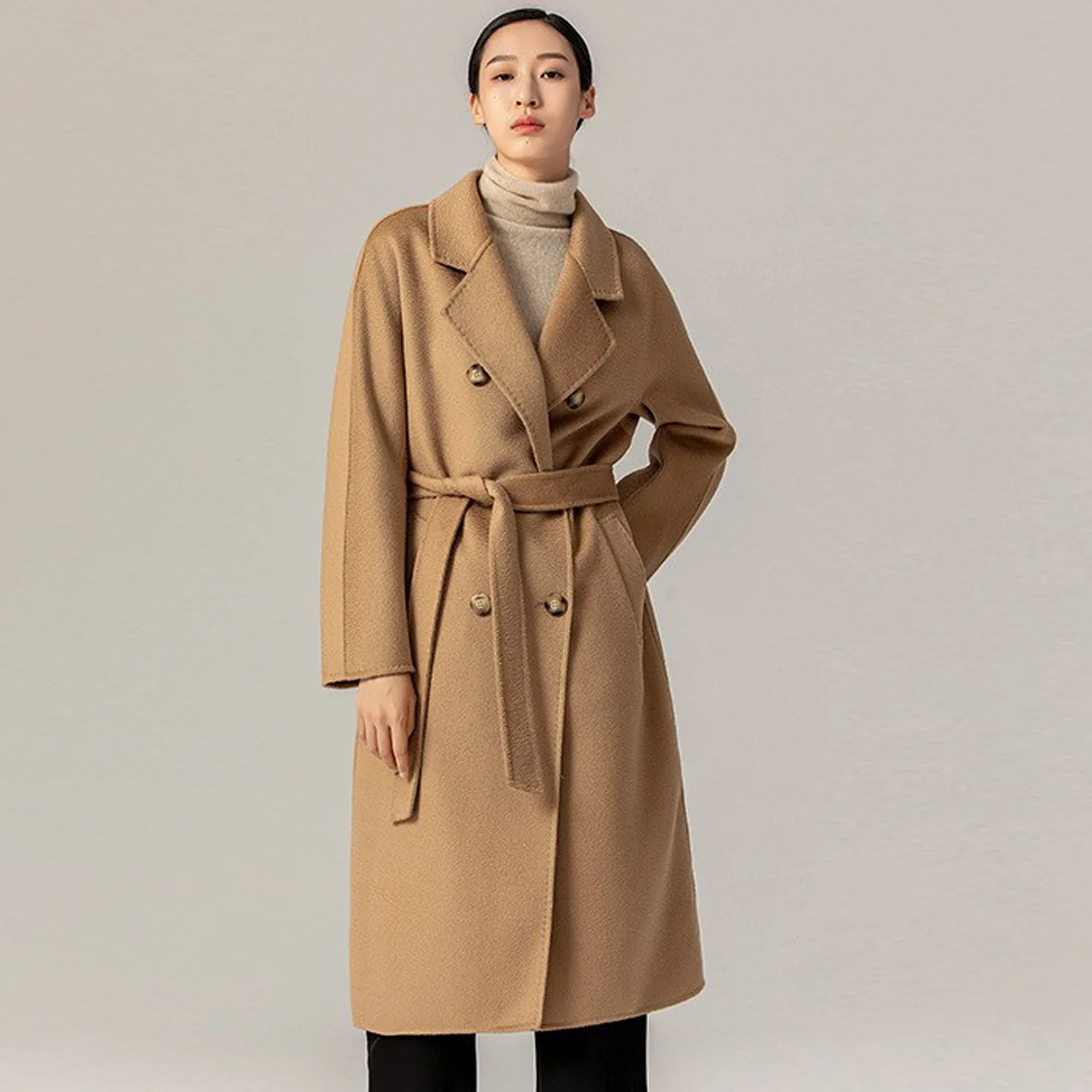 Urban version MAX home 101801Mad * me water ripple double-sided cashmere extended coat women's wool coat