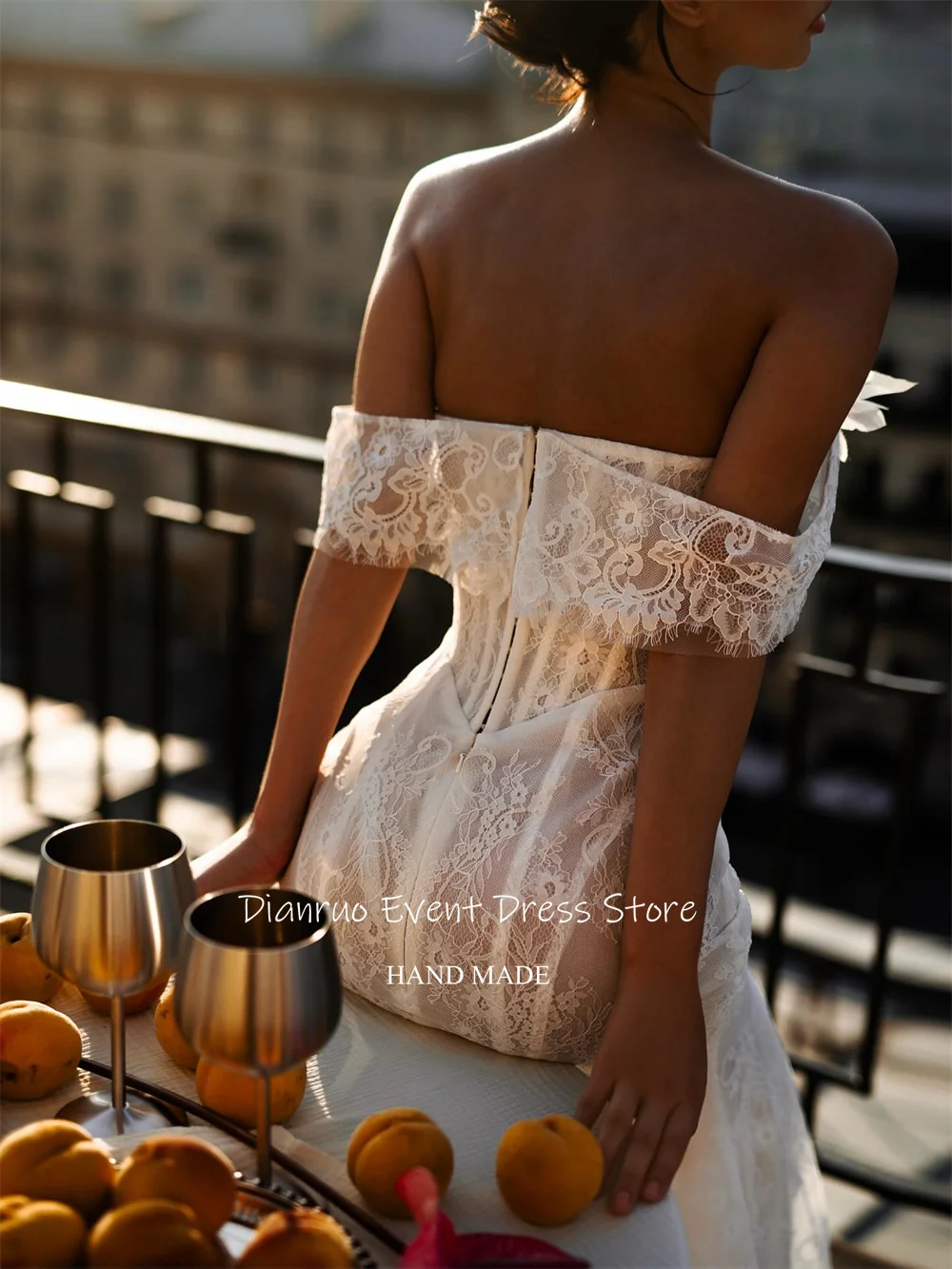 Dianruo Beaded Chains Off The Shoulder Wedding Dresses Lace Sweep Train Vestido De Noiva Charming Mermaid Bride Gowns Customized image 3