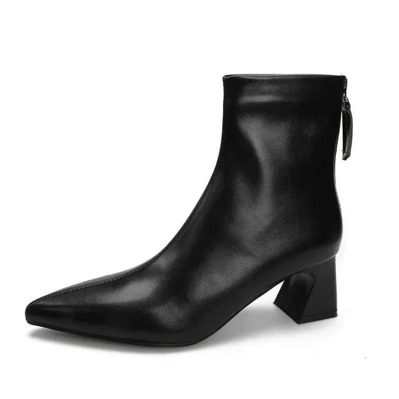 خمر القطن الدافئة النساء حذاء من الجلد موضة أنيقة ساحة تو أحذية الخريف الشتاء كعب سميك المرأة الجوارب القصيرة