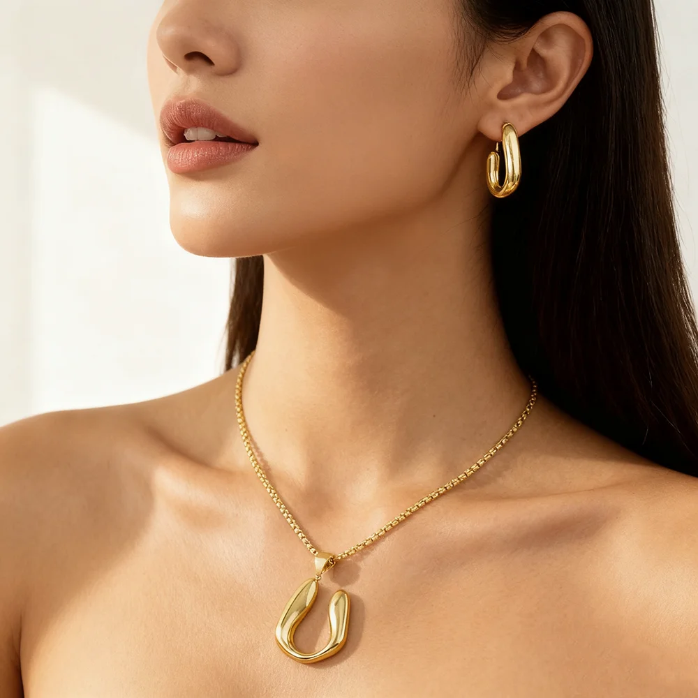 

Waterproof 316l Stainless Steel Geometric Pendants earrings necklace for 18K Gold Plated Minimalist Fashion Unisex Jewelry