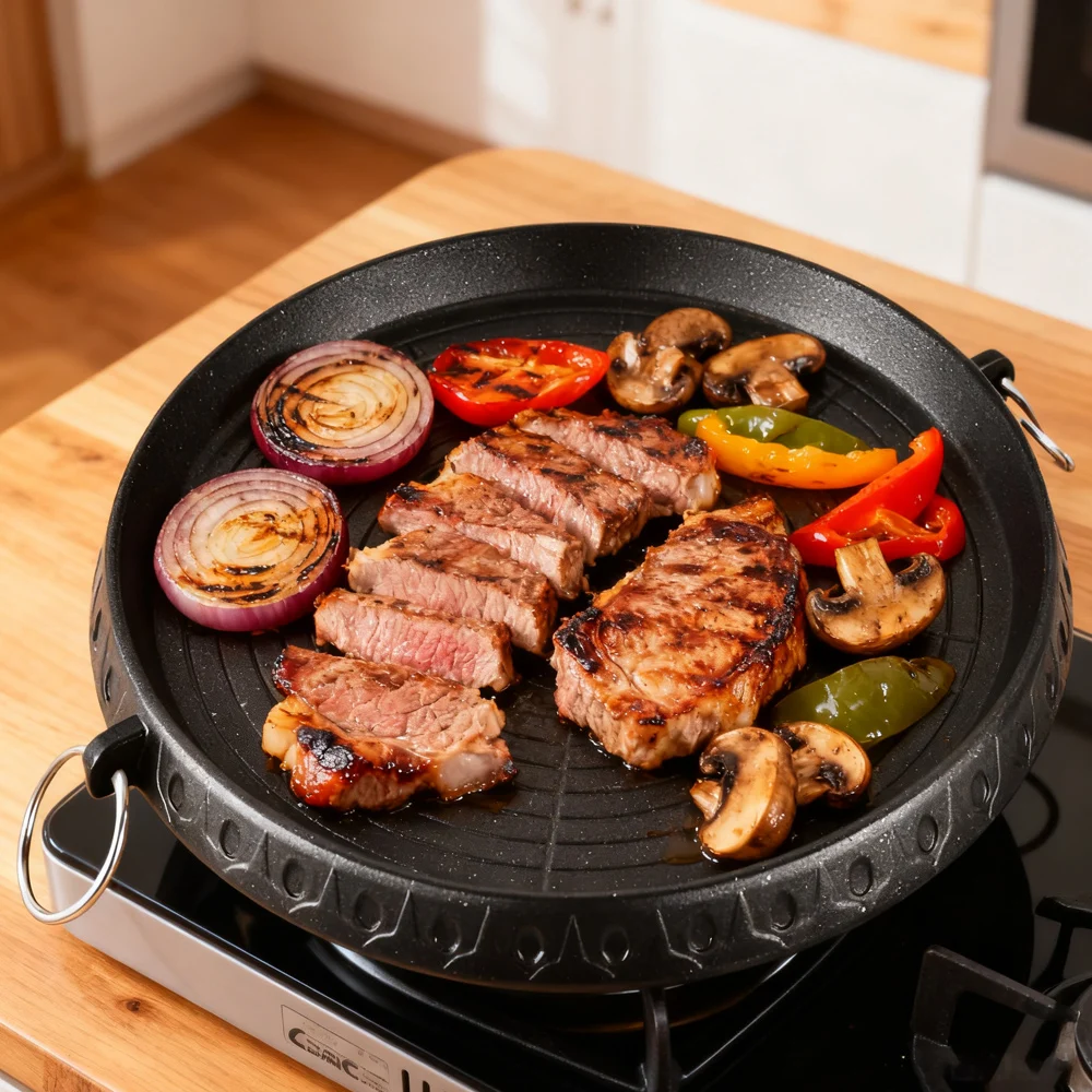 KOSUN Korean Grill Pan Nonstick Barbecue Griddle Plate Portable Baking Tray Stone Coating Household Cooker for Gas and Induction