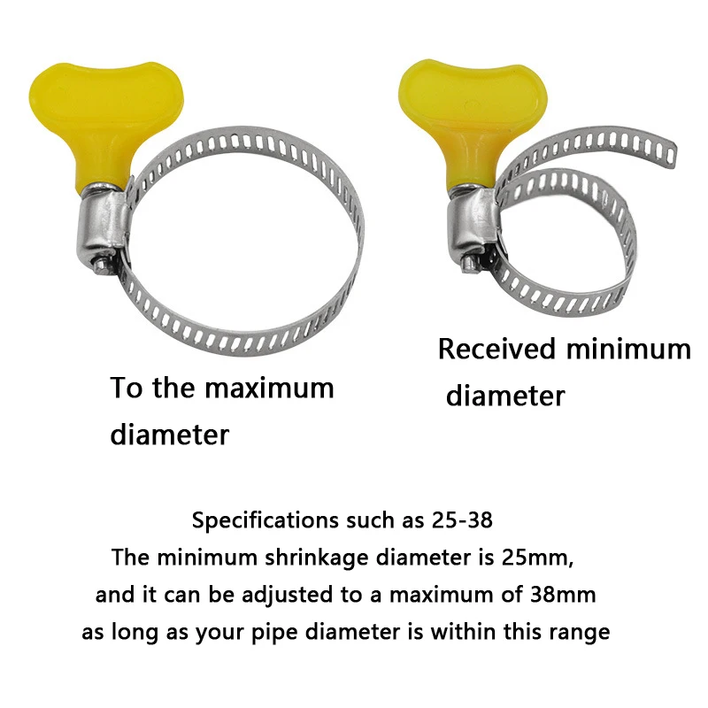 5 pcs 8-44mm Adjustable Yellow Plastic Handle Hand Twist Hose Clamps Worm Driving 201 Stainless steel Pipe Clips For Tube