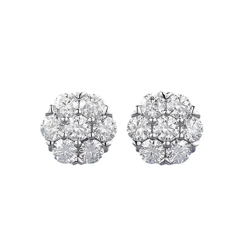 

New S925 silver moissanite, full of flower stud earrings