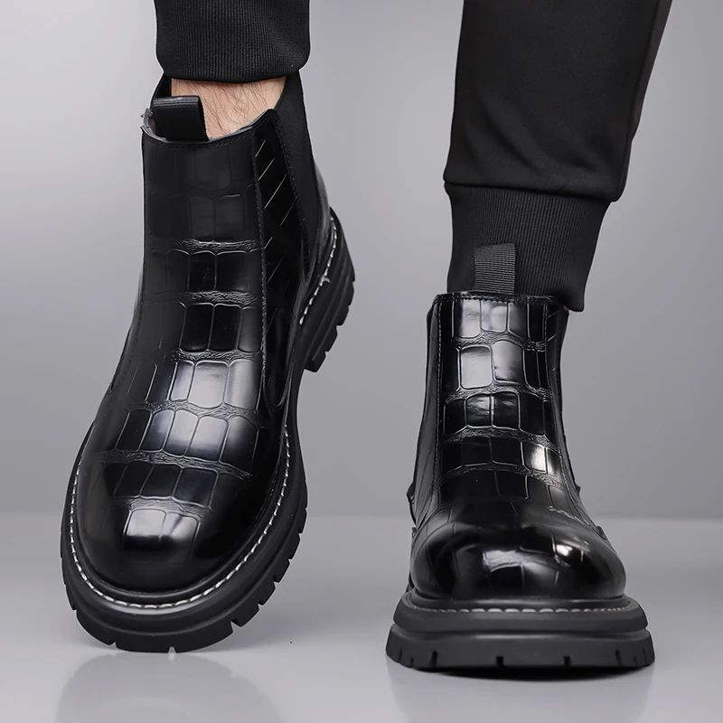 

Classic Retro British Style High Top Business Men's Leather Boots Brand Comfort Chelsea Boots Thick Soled Non Slip Casual Boots