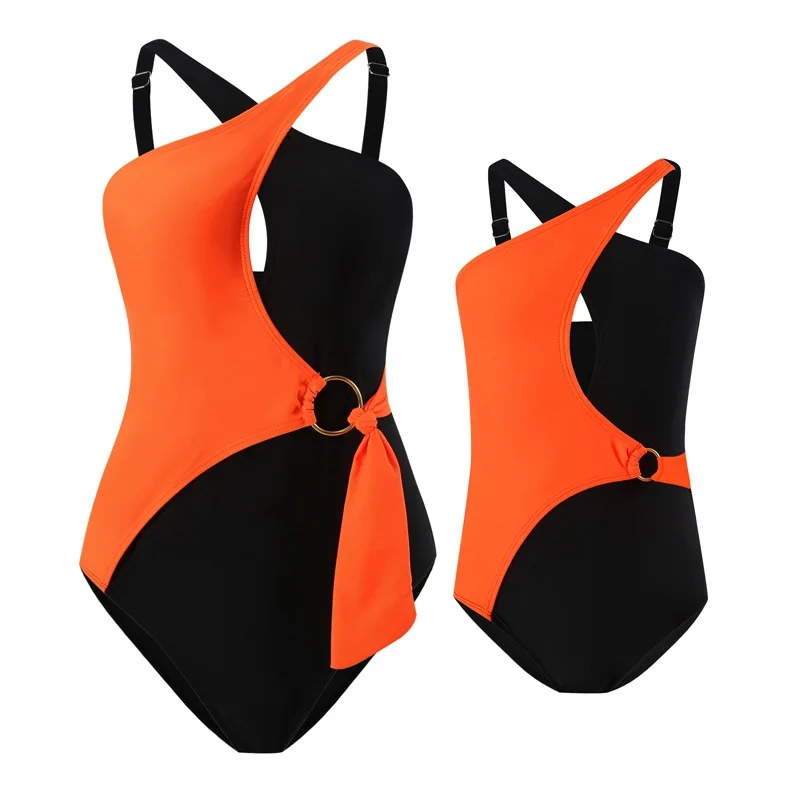 Family Outfits Amother and Daughter One-piece Swimsuit Slim-fitting Sexy Color Matching Swimwear Beach Parent-child Clothing