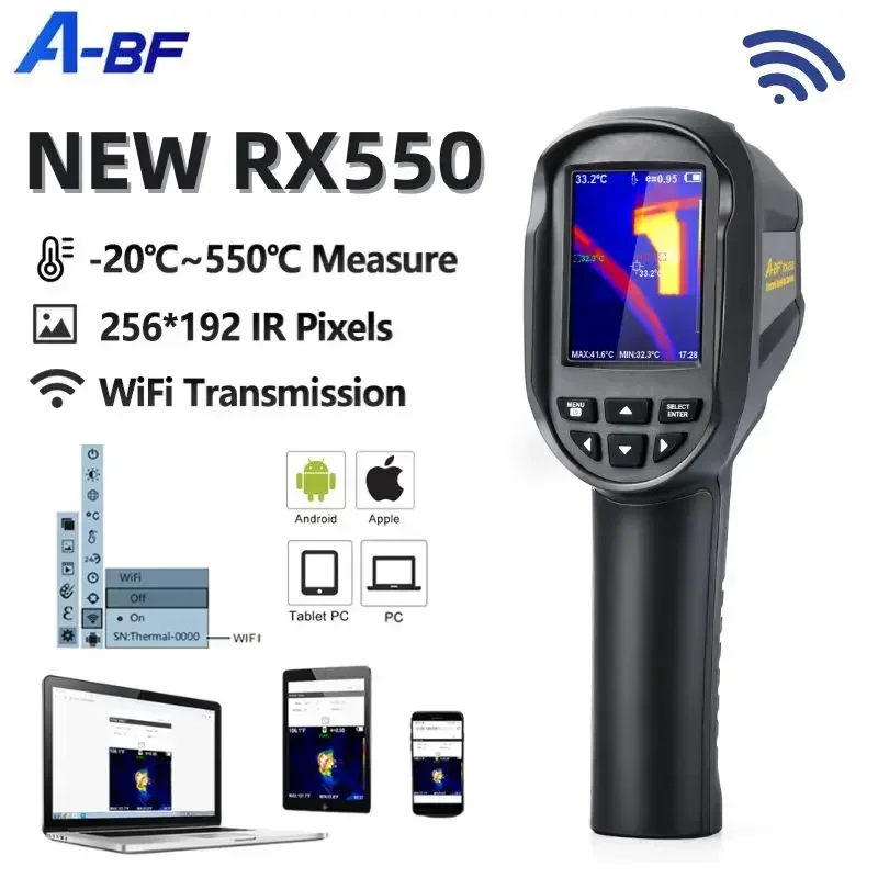 Kamera termowizyjna A-BF RX-550, 256*192 pikseli, zakres temperatur -20°C~550°C, transmisja WIFI.